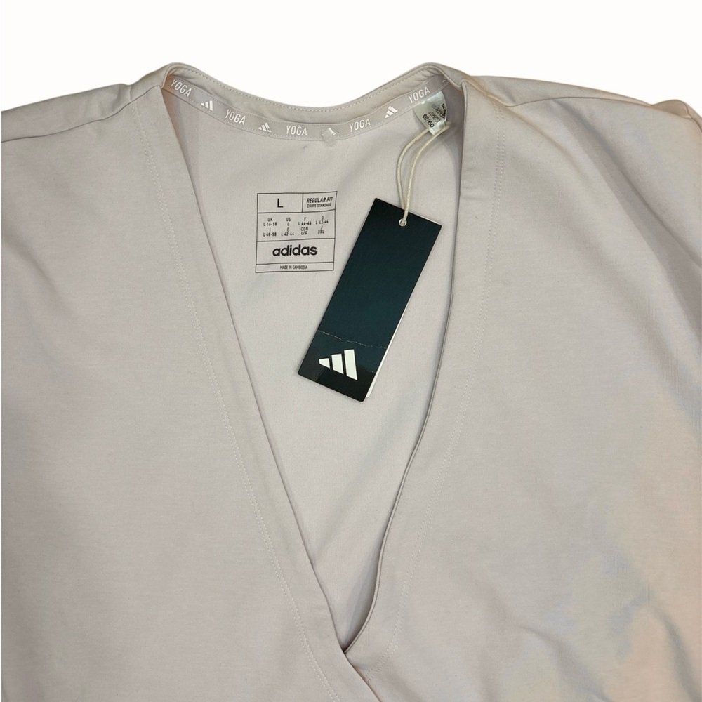 Adidas Training Yoga Cover Up Top Women's Pink  Putty Mauve Tie Waist size L NWT - Picture 5 of 8
